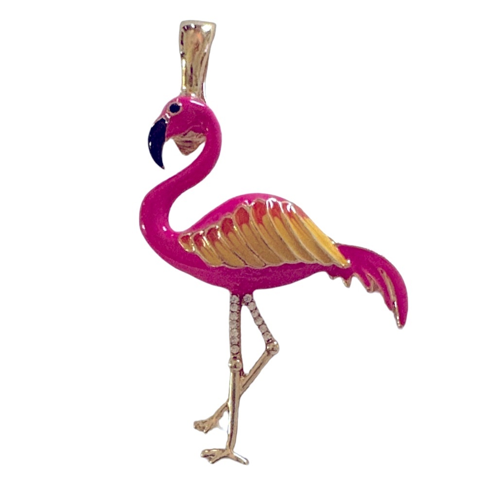 Vibrant Pink Enamel Flamingo Magnetic Bale Pendant Accented Sparkling Crystals
